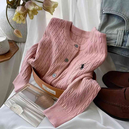 Pink cable knit cardigan