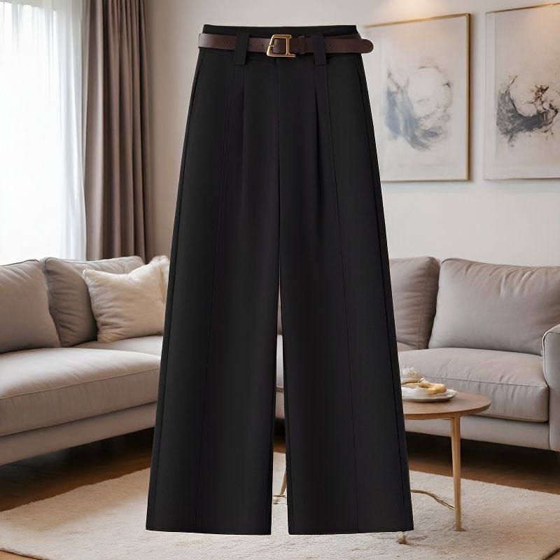 Women's high waisted pleated wide-leg or straight-leg black suit trousers