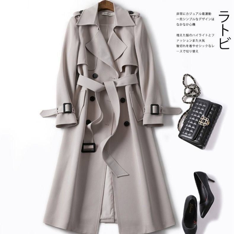 Classic double-breasted long trench coat