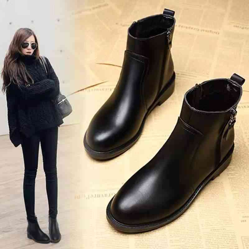 Women's black faux leather ankle boots