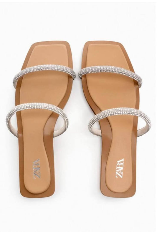 Rhinestone flat comfortable Zara slippers
