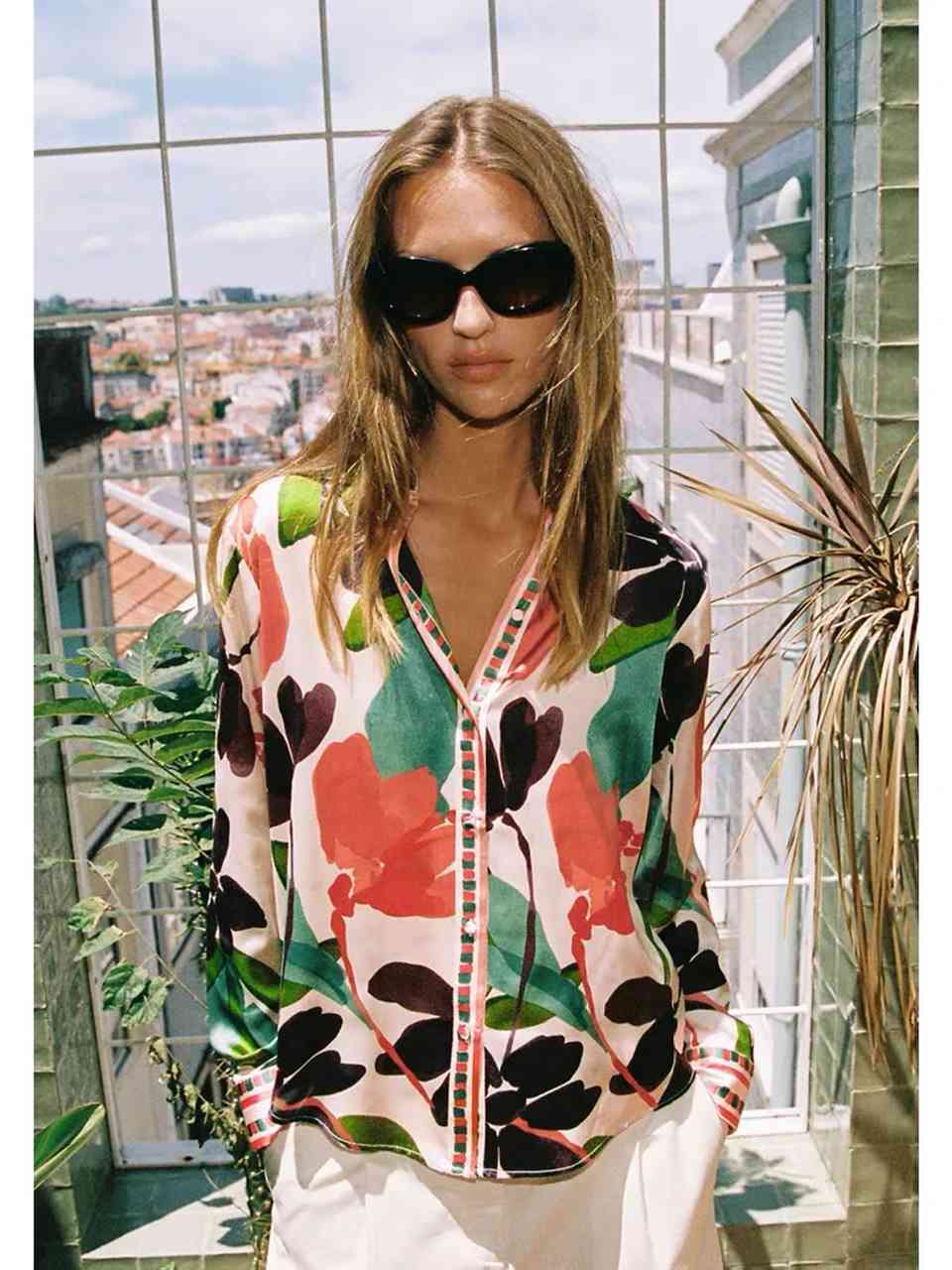 Zara floral print satin shirt