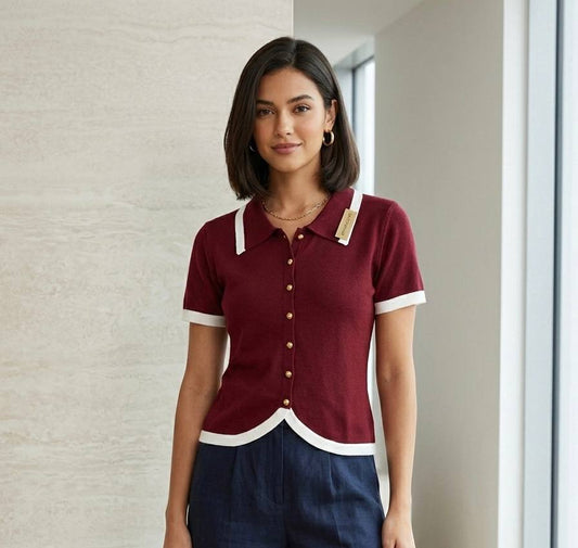 Burgundy knit polo shirt