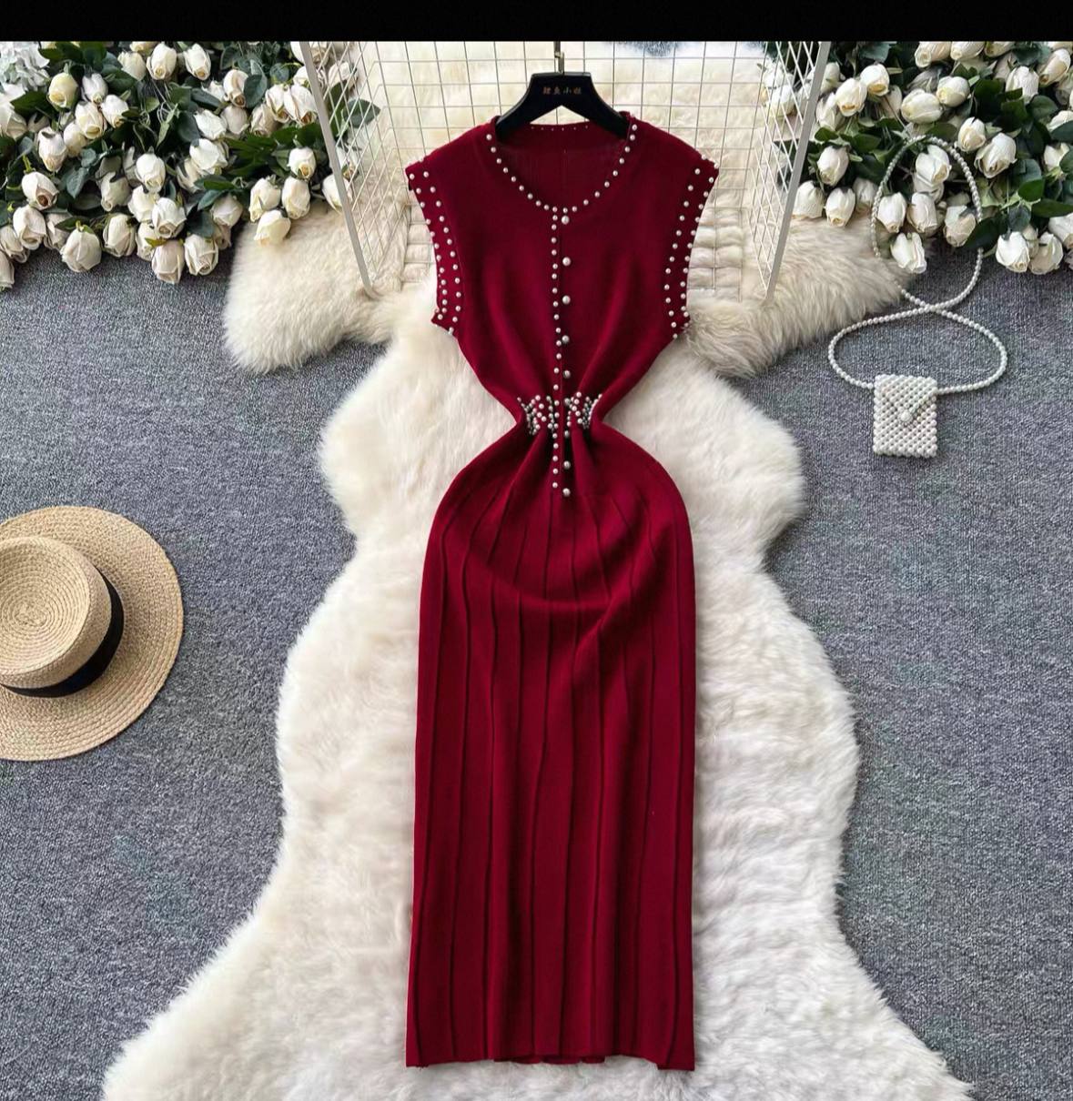 SINGREINY Summer Beading Knitting Dress