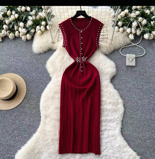 SINGREINY Summer Beading Knitting Dress