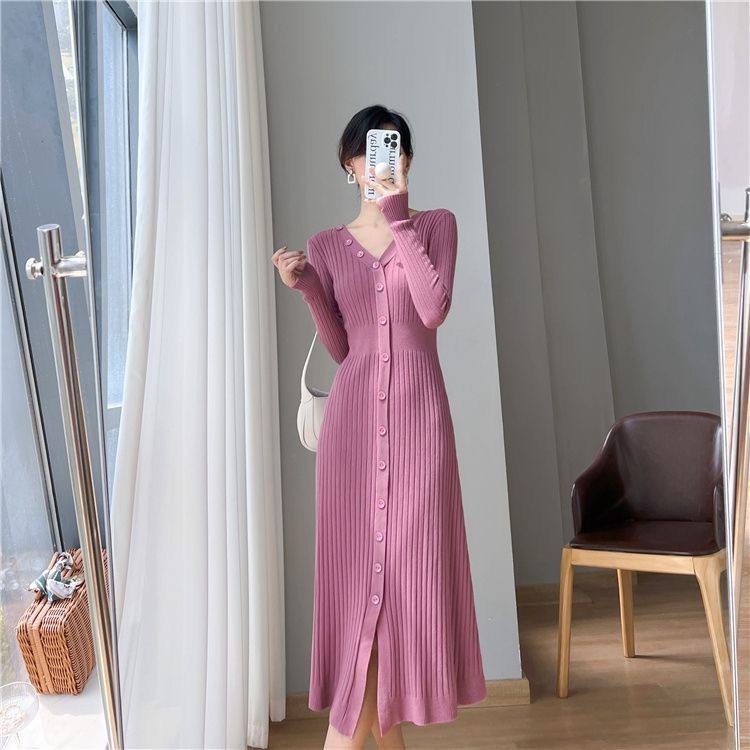 Ribbed-knit midi sweater dress