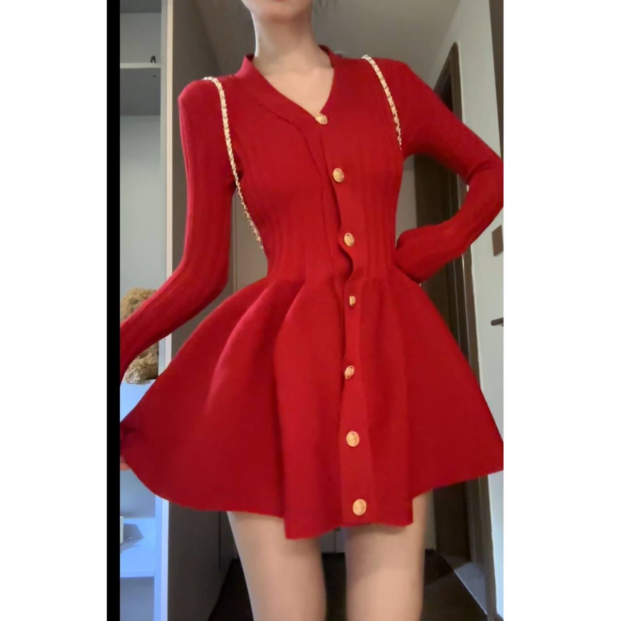 Red knit mini dress